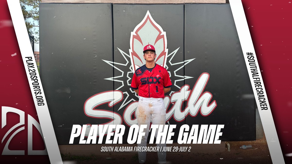 2DsportsPOG's tweet image. ⭐️ PLAYER OF THE GAME ⭐️

TJ Davis: 3SO 1ER 2H 

Summer Team: @SBGsox 

#SouthALFirecracker 
@2DsportsAL