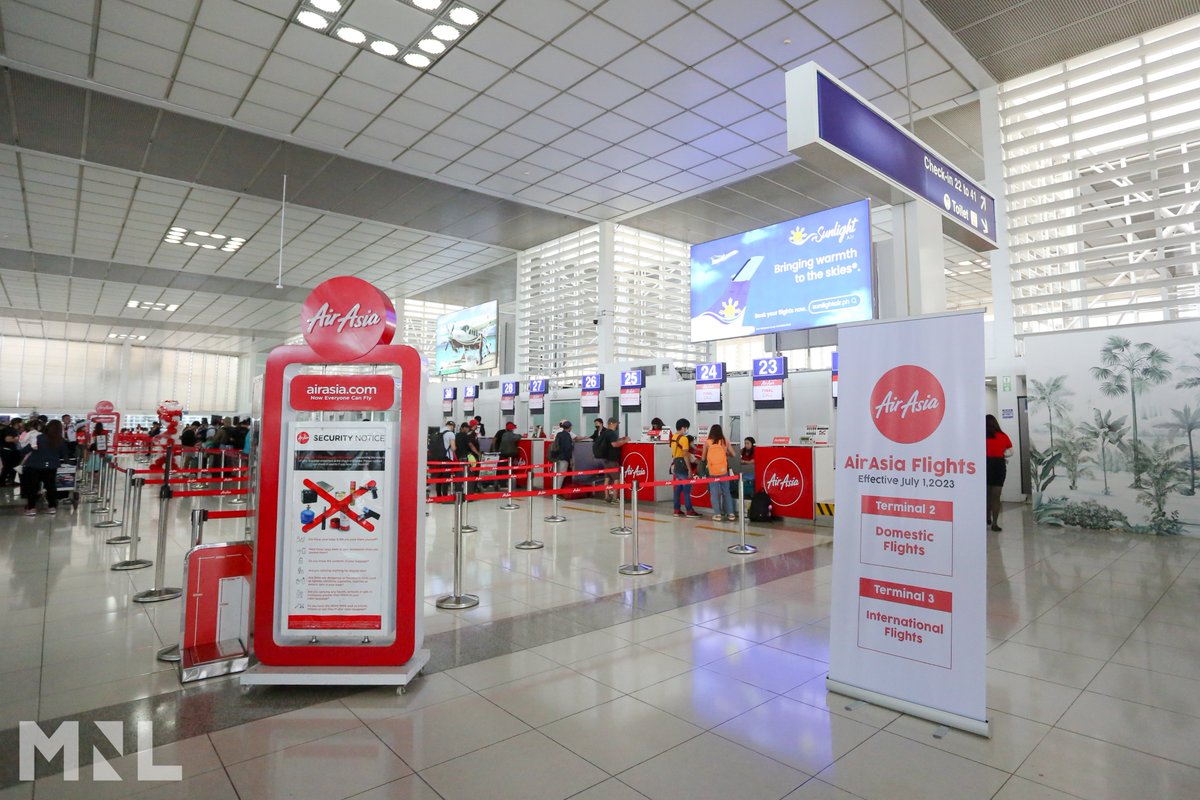 MIAAGovPH's tweet photo. Z2 in T2! ✨

All domestic flights of AirAsia Philippines have successfully moved to NAIA Terminal 2 on Saturday, July 1. Its international flights will continue to operate from NAIA Terminal 3. 🌟🛫

#AirAsiaPhilippines #NAIAUpdates #MIAAGovPH #STARProgram #NewTerminals https://t.co/TmQ2Y4m8Zj