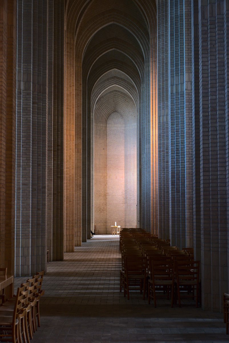 Grundtvig's Church in Copenhagen is a rare combination of Gothic vertical architecture with geometric expressionism and traditional Danish styles. Named after Danish philosopher, pastor and hymn writer N. F. S. Grundtvig, construction on the church began in 1921. Due to its