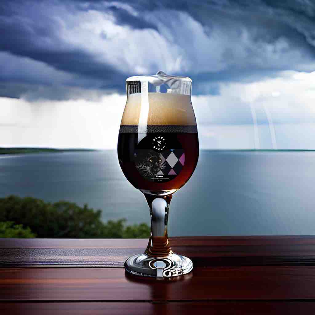 The only Porter in a Storm. 

Black Storm Traditional English Porter.
ABV - 5.2%. Dark in colour with a Light Earthiness aroma, blending a hint of spice. Chocolate and coffee flavours with a medium body provide a refreshing texture on the palate.