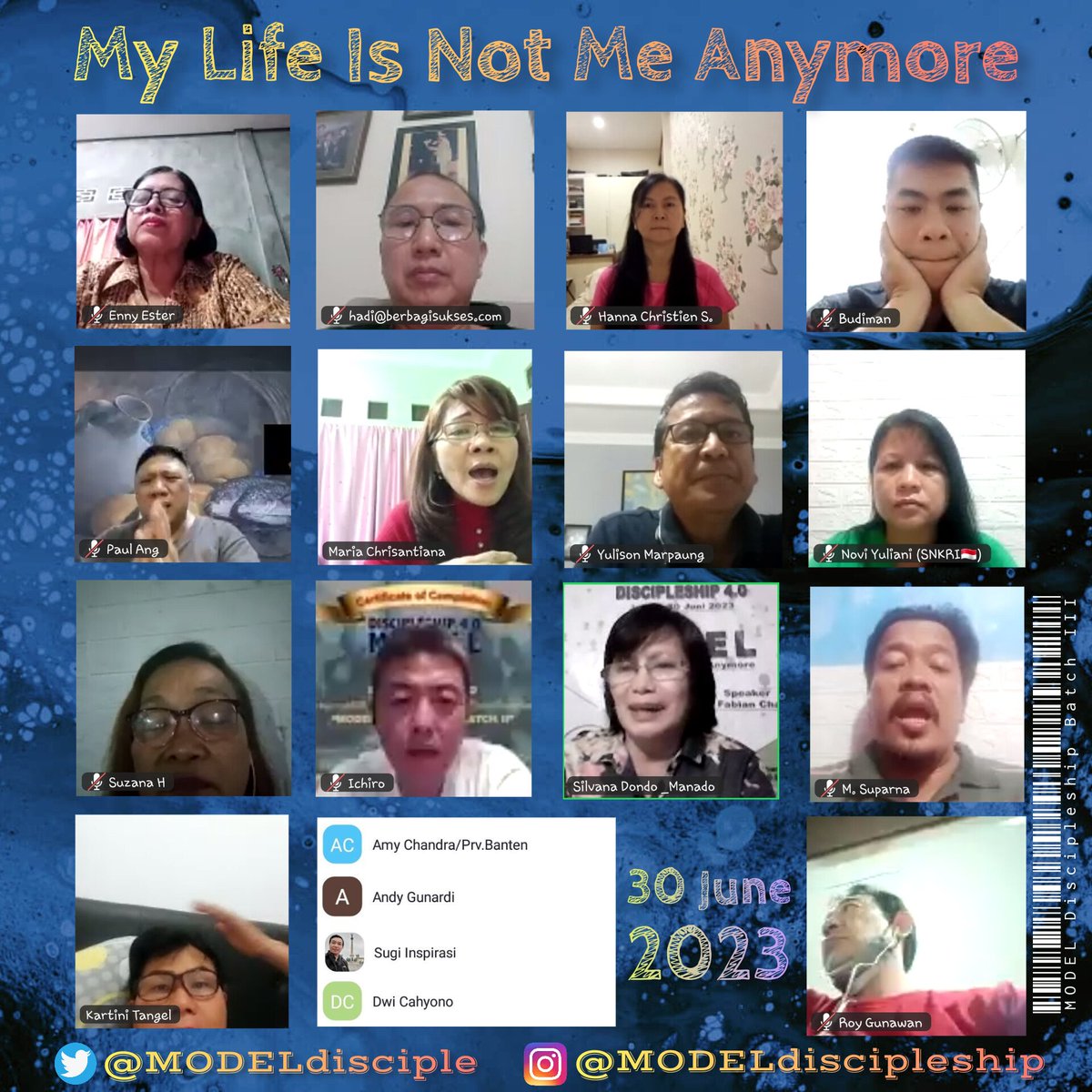 MODELdisciple's tweet photo. 4th Week -> 30 June 2023
• #DiscipleOfTheWeek •
🎉 Mrs. #SIlvanaDondo 👏

• #RunnerUp
🎉 Mr. #HadiSantoso 👏

Discipleship 4.0
🇲 • 🇴 • 🇩 • 🇪• 🇱 https://t.co/kXZ55hqRS4