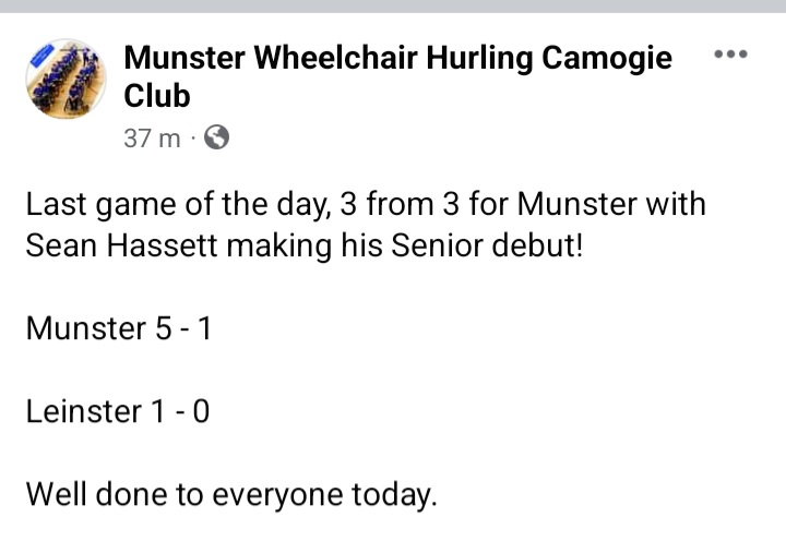 3 from 3 for our senior team today in Round 2 of the M Donnelly Interprovincial Wheelchair Hurling Camogie League @MICLimerick . (1/3)