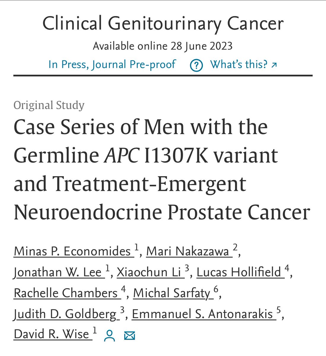 Congrats @minaseconomides for this provocative (hypothesis-generating) paper potentially linking germline APC mutations to neuroendocrine prostate cancer. sciencedirect.com/science/articl…