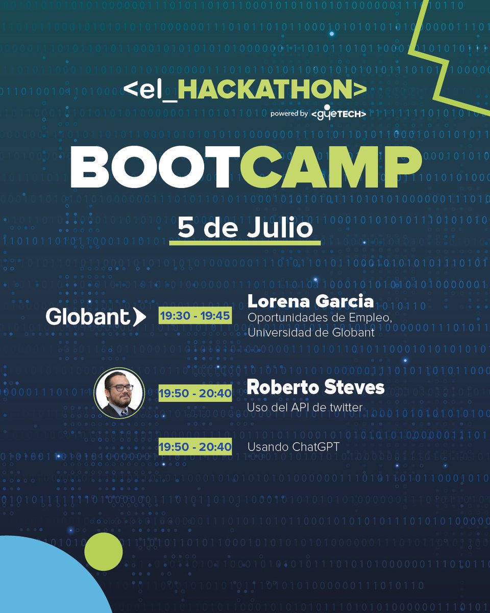 pyecuador's tweet image. ¡Nos preparamos para &amp;lt;el_hackaton&amp;gt;!

Primera parada: el Bootcamp preparatorio  🚀

📆Del 3 al 6 de julio
🕖19:30 a 21:30
🤓Modalidad: Virtual
Hablemos de #marketing, #AWS, #APIs, #PostgreSQL, #ChatGPT, #GIT y más 

Entrada libre: us02web.zoom.us/j/84481868900🔗