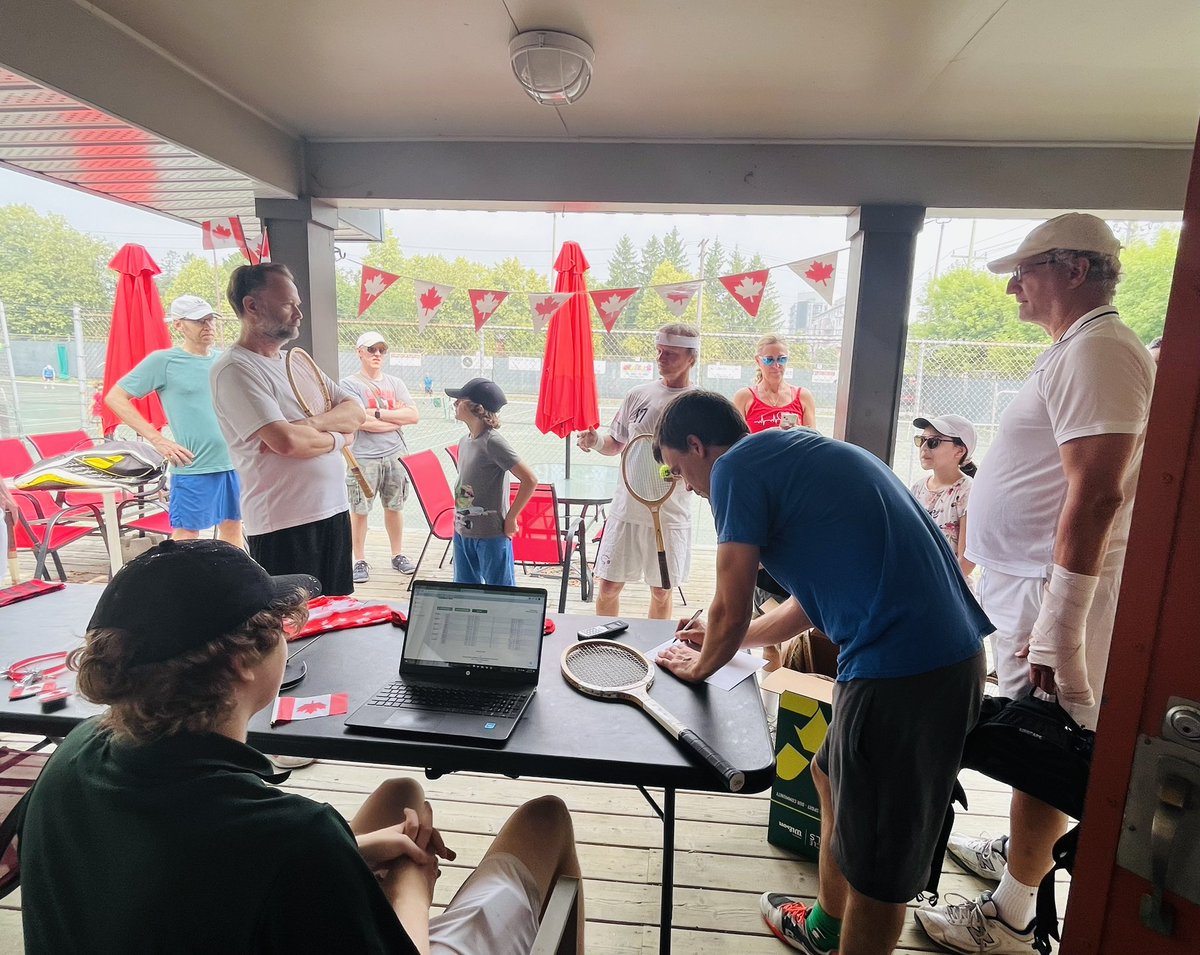 ElmdaleTC's tweet image. Happy Canada Day from @ElmdaleTC All set for the Annual Wooden Racquet Tourney! Choosing racquets and brackets…