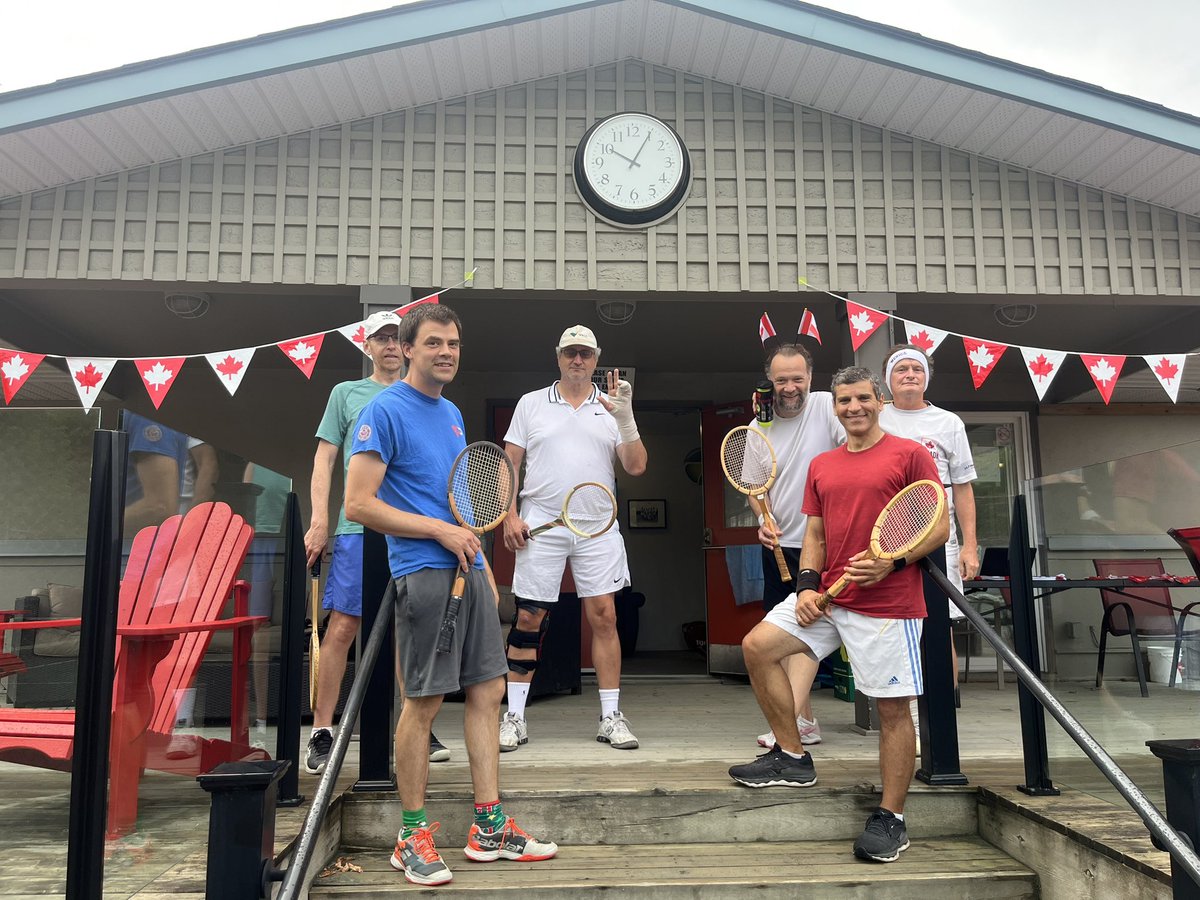 ElmdaleTC's tweet image. Happy Canada Day from @ElmdaleTC All set for the Annual Wooden Racquet Tourney! Choosing racquets and brackets…