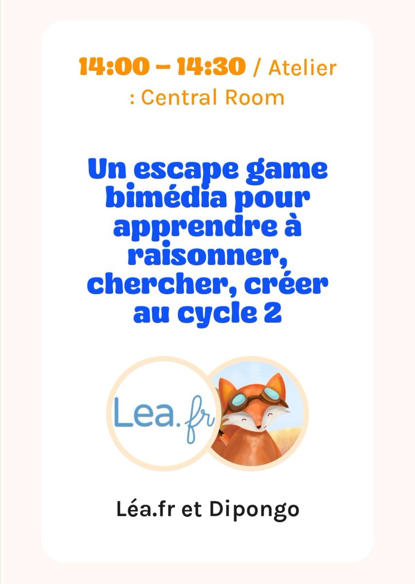 J'aurai le plaisir de vous retrouver au #ked23 le 10/07 à 14h pour un atelier de présentation de notre escape game bimédia. #education #pedagogie #edthec <a href="/EcoleAujourdhui/">Lea.fr</a> <a href="/NathanEditions/">Editions Nathan</a> <a href="/Dipongo2/">Dipongo</a> <a href="/KlassroomFR/">Klassroom</a>