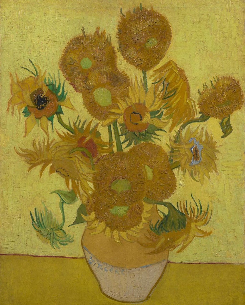 FNERRR_NACIONAL's tweet photo. #DeArte
🖼️ Los girasoles
👨🏻🎨 Vincent Van Gogh, 1888
🌻 “Los girasoles” es una serie de siete cuadros realizados por van Gogh.
🌻 La serie está compuesta por 3 cuadros con 14 girasoles, 2 cuadros con 12 girasoles, uno con 3 y otro con 5.
¿Lo sabias? 🙀🎨✨ https://t.co/dFLutZwu7b