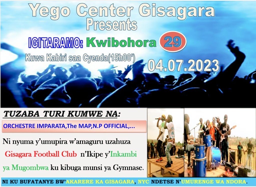 GISAGARAYEGO's tweet photo. Murararitswe Mwese k'umunsi wo  #Kwibohora29
Muri @GisagaraDistr
Hateganyijwe
#Umupira w' #amaguru nyuma tugakomerezaho #Igitaramo

#TweTuriGisagara
#GisagaraUrugero_Ibishoboka
#TemberaGisagara
#GisagaraIgendwa
#InkaKumuryango
#MutuelKuriBose

@VisitGisagara https://t.co/ATfy3G4btj
