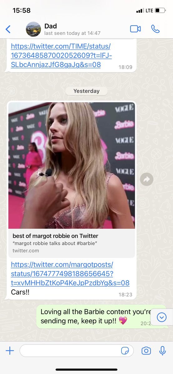 queenjezebel's tweet photo. I cannot cope with my dad hyping me up for the #BarbieMovie 🥹 https://t.co/7PK1cbwPMN