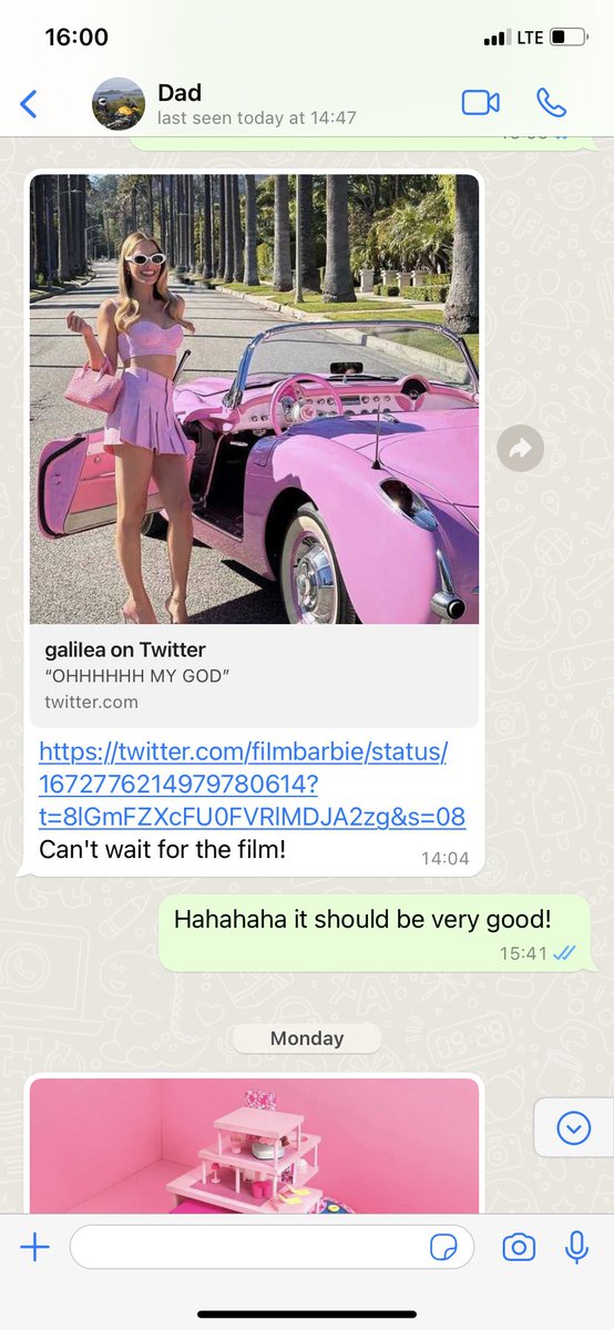 queenjezebel's tweet photo. I cannot cope with my dad hyping me up for the #BarbieMovie 🥹 https://t.co/7PK1cbwPMN