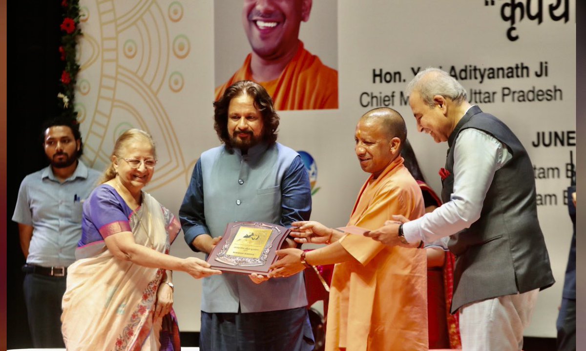 UdayMahurkar's tweet photo. In an age when ad film makers show insensitivity to cultural values Manish Bardia, CMD & creative director of @movingpixelspl , stands out for his creativity with Bharatiya touch. That’s why Save Culture Save India Foundation presented him Sanskritik Yoddha Puraskar 2023. 

Despite being born in a small family in a remote town, Sardar Shaher, in the middle of Rajasthan desert & having his school education in Hindi language, @bardia_manish has defeated many an ad giant with his creativity with a nationalist touch. The way he has presented Indian culture globally is not just his craft but also his passion for nation. Emerging new India is more about such people in every field. 

Congratulations Manish for winning this Puraskar from the Foundation which is committed to putting down makers of sexually perverted content , the main cause of increasing rapes as per established academic studies.And what better way to get it than at the hands of @myogiadityanath ji, symbol of uncompromising cultural nationalism, & former Lok Sabha Speaker Sumitra Mahajan ji who has fought for clean content in the past.
