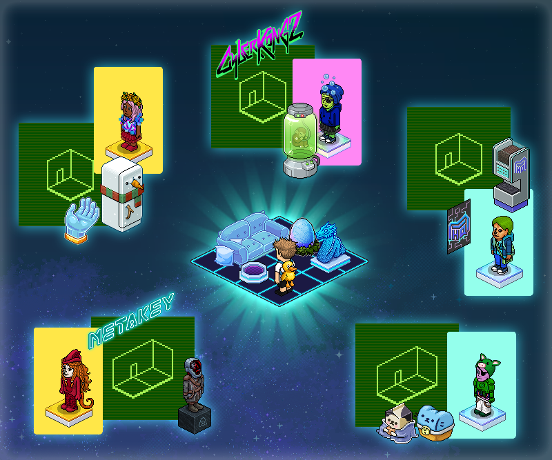 🎁 Next week: GIGANTIC HABBO X GIVEAWAY

To celebrate the launch of Alpha 2 and the release of Furni Factories, NFTC gates and our new navigator, we'll be giving away TONS of stuff here on Twitter next week, including <a href="/coolcats/">Cool Cats</a>, @cyberkongz , <a href="/themetakey/">Metakey</a> and <a href="/Metaverse_HQ/">Metaverse HQ</a> items