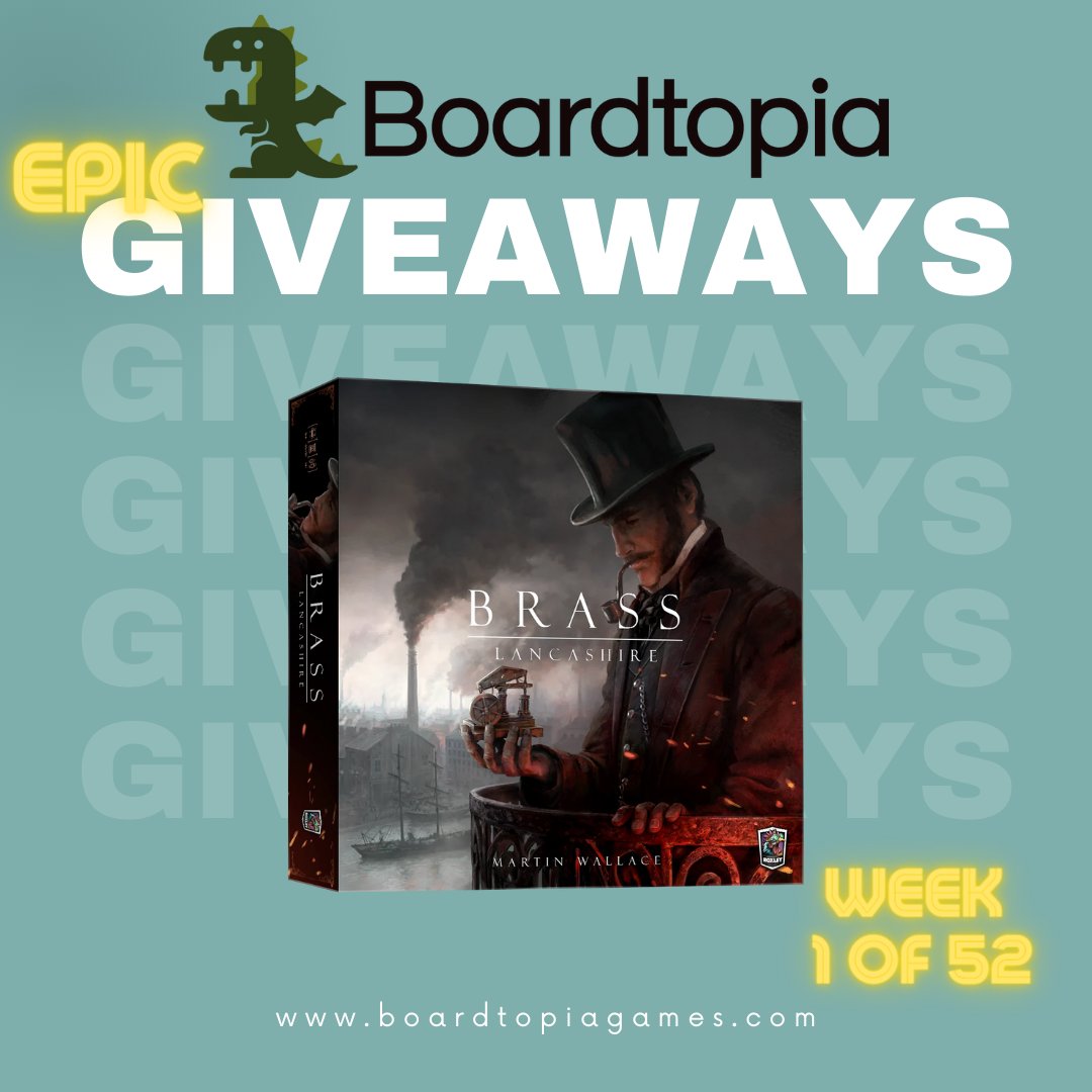 boardtopia's tweet photo. To celebrate the launch of Boardtopia, we're kicking off an EPIC series of weekly giveaways that will last for the next 52 weeks. Enter below for a chance to win the highly acclaimed Brass: Lancashire this week!

https://t.co/YycAltbEc6 https://t.co/9Nz0wEN3Hn