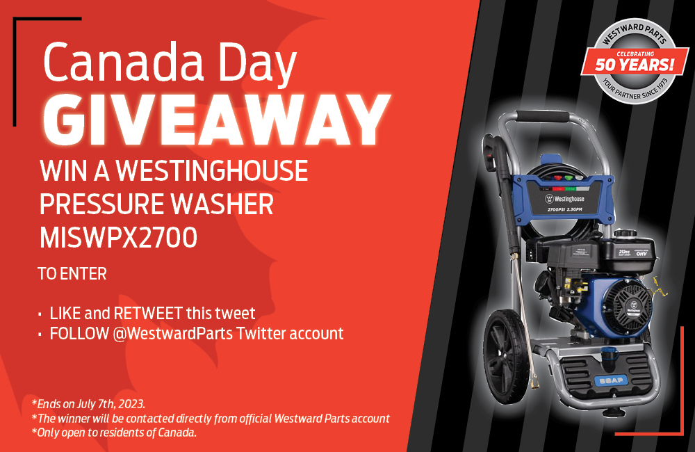 [GIVEAWAY] Happy Canada Day, eh! 🍁
Westward Parts buff.ly/3PMfKXM is giving away a #westinghouse #pressurewasher
TO ENTER:
1. LIKE AND RETWEET
2. FOLLOW <a href="/WestwardParts/">Westward Parts Services Ltd.,</a>
Ends July 6th, only open to residents of Canada 
Learn more about the giveaway: bit.ly/MISWPX2700_Giv…