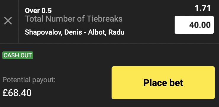 Stan4Chain's tweet image. Wimbledon Men’s Singles 🏆

🔹Shapovalov v Albot 🎾

🔹Stake £40 on there to be over 0.5 tiebreaks in the match on Unibet 🟢

🔹Stake £12 on there to be NO tiebreaks in the match on Sky Bet 🔵

🔹Guarantees £16.40 or £14 🔥

#Wimbledon