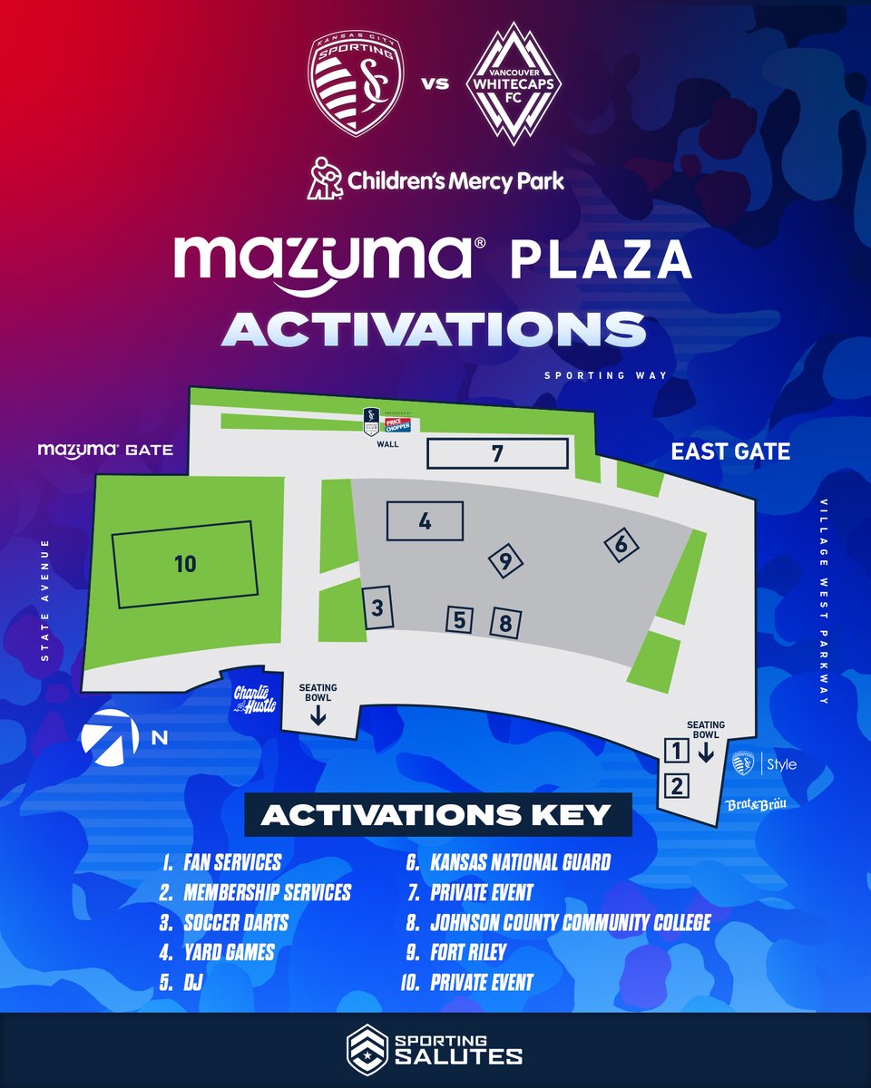 So much to see and do tonight for #SKCvVAN!

✈️ Post-anthem flyover
🪖 Military vehicle tours on the Mazuma Plaza
🎖️ Honoring military families 
🎆 Post-match fireworks

Let's get this party started bit.ly/SKC-VAN