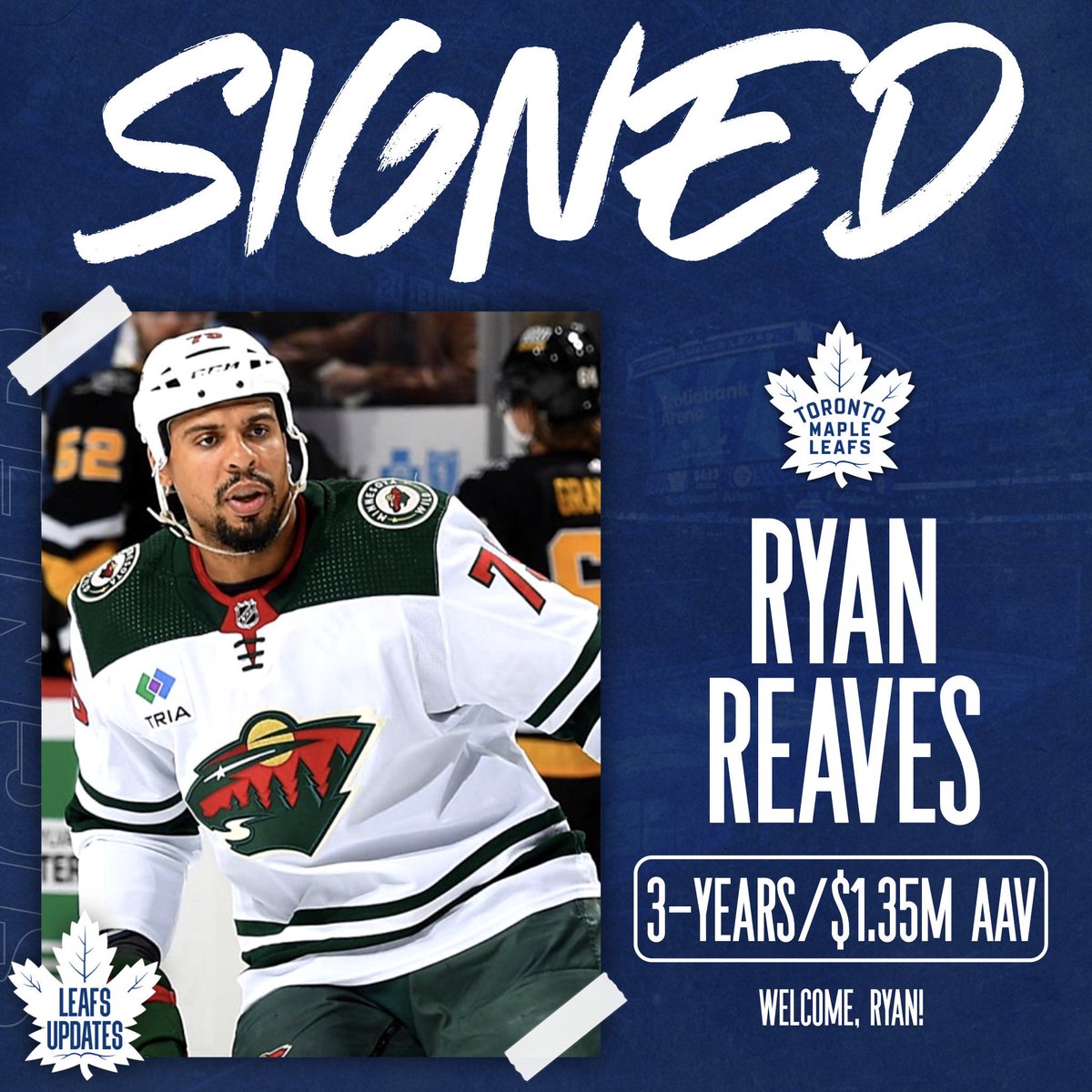 Darren Dreger confirms the Leafs will sign RW Ryan Reaves to a 3-year, $4.05M contract ($1.35M AAV).

Welcome to Toronto, Ryan!