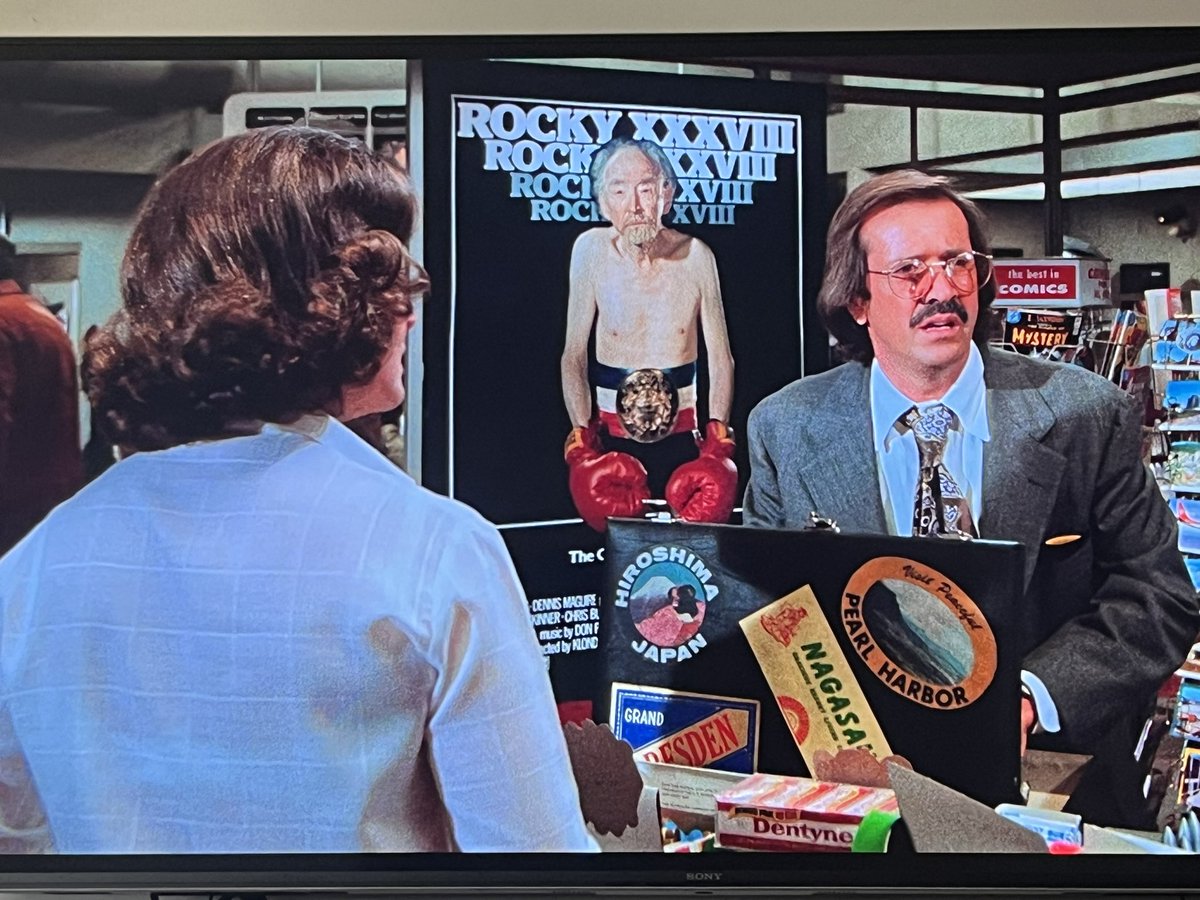 Ive appreciated this Rocky XXXVIII  gag from Airplane II since childhood but just now noticed the stickers on Sonny Bono’s suitcase. Thought I’d Cher: https://t.co/22tUnE9p2z