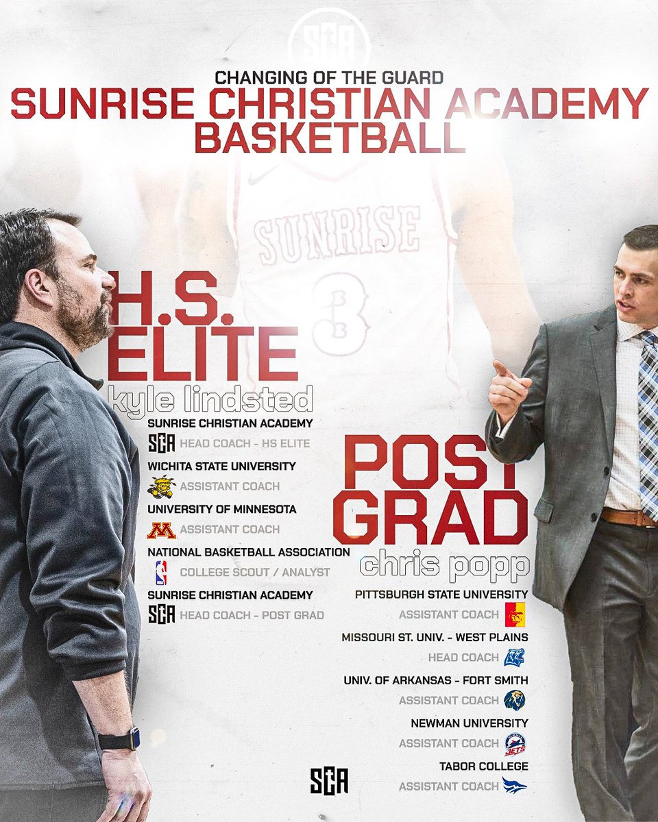 Learn more about the leadership of @sunrisehoops for the 2023-24 season ahead! The familiar face of @CoachKLindsted with H.S. Elite and welcoming @CoachPopp back to the Wichita area as Post Graduate coach. #RiseUp