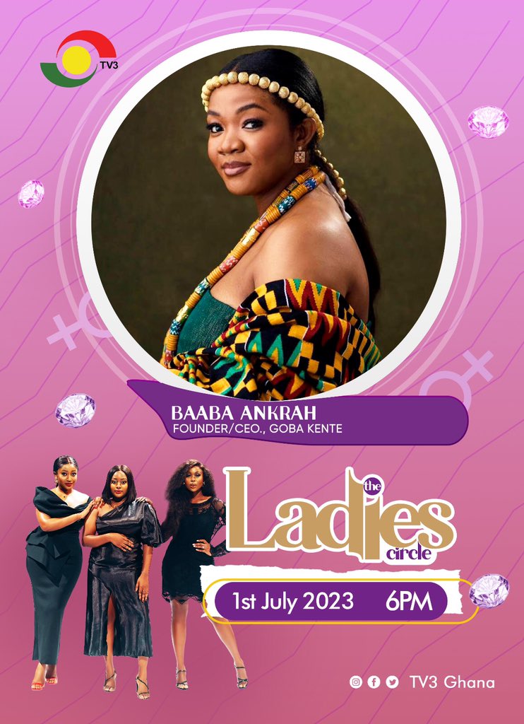 Founder/CEO of <a href="/GobaKente/">GOBA</a>, Baaba Ankrah is our guest this evening on #TheLadiesCircle. 

Tune in and join us at 6pm on #TV3GH