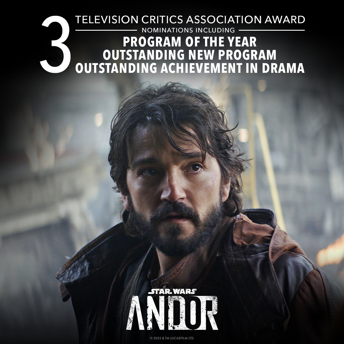 Congratulations to the cast and crew behind #ANDOR on their three #TCAAwards nominations, including Program of the Year!