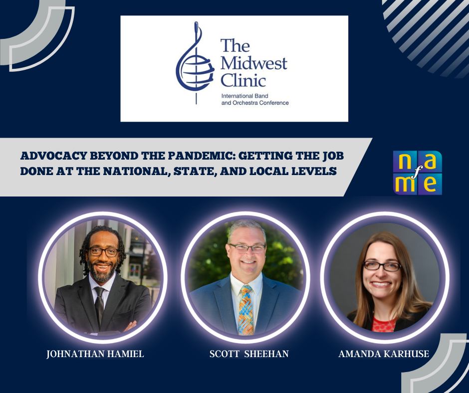 NAfME President Scott R. Sheehan &amp; <a href="/NCMEA/">NCMEA</a> President Johnathan Hamiel to present “Advocacy Beyond the Pandemic: Getting the Job Done at the National, State, and Local Levels” December 22 at the @MidwestClinic  midwestclinic.org/2023_clinician… #MidwestClinic