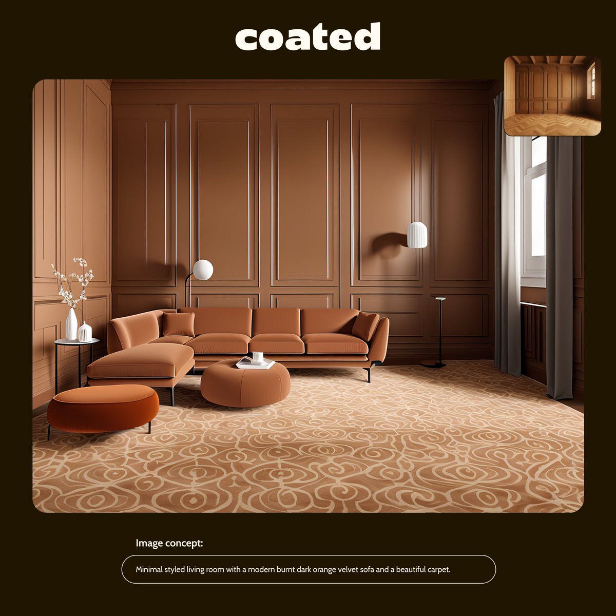 A sleek contemporary living room. 🔥 

AI interior design with <a href="/usecoated/">Coated</a>