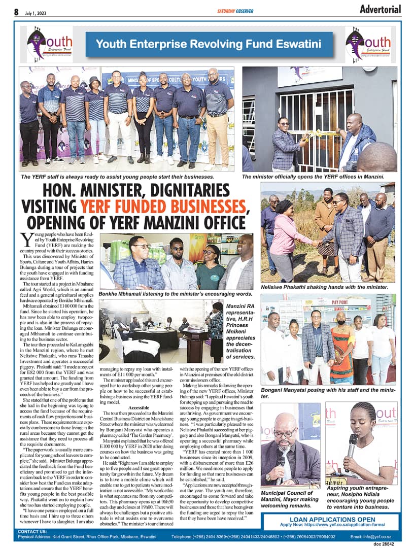 YERF Business tour featured in Saturday Observer 🇸🇿🇸🇿

#youthfundtour
#youthempowerment
#officialopening 
#manzinioffice