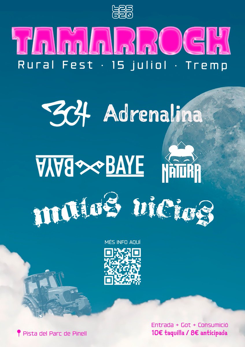 El 𝟭𝟱 𝗱𝗲 𝗷𝘂𝗹𝗶𝗼 habrá mandanguita en Tremp, en el TAMARROCK Rural Fest compartiendo tablao con todas estas pedazo de bandas.

📅: 15 de julio 
📍: Pista del Parc del Pinell, Tremp (Lleida)
🎟️: entrapolis.com/entrades/tamar…