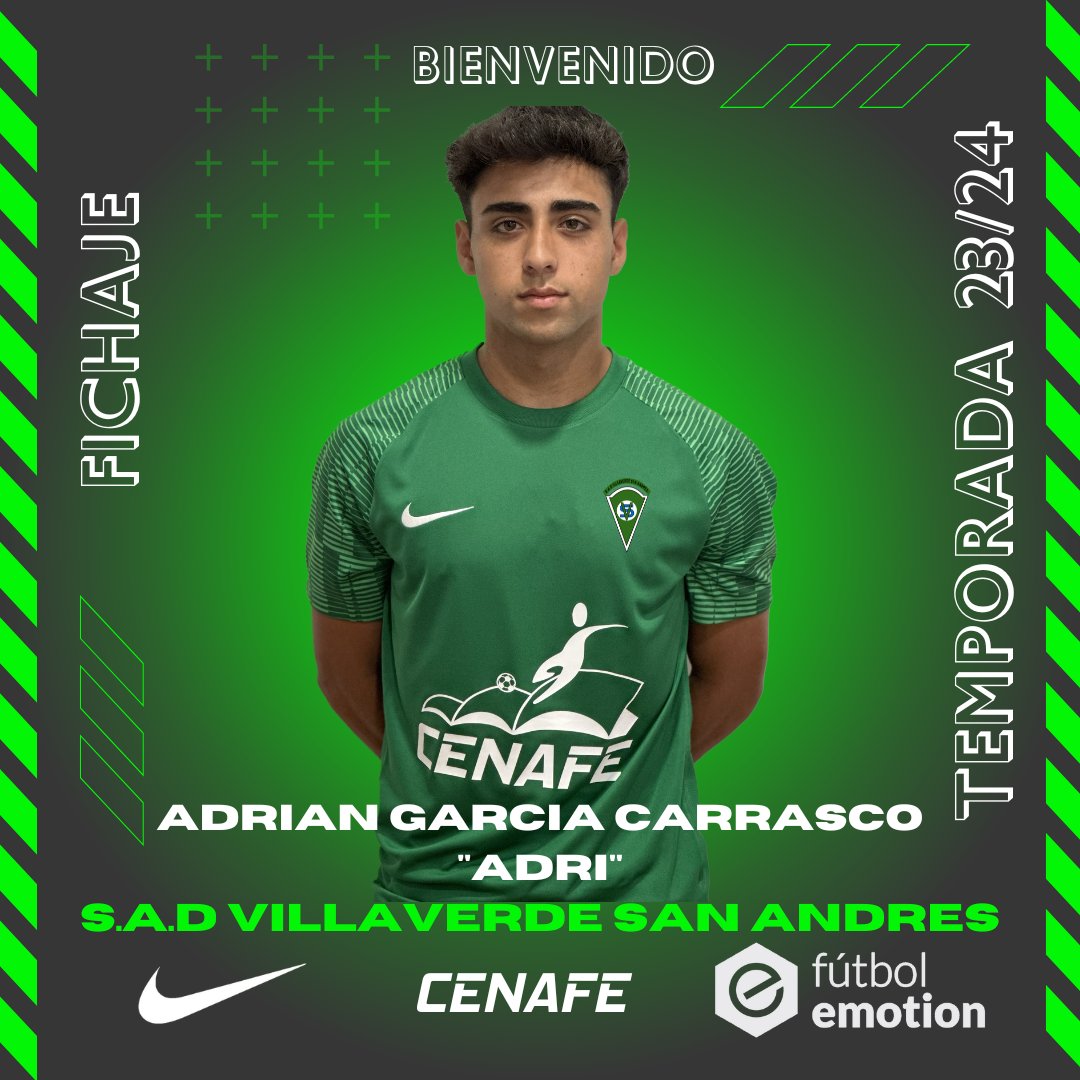 SADvillaverde's tweet photo. FICHAJE ✍️

Adrian Garcia Carrasco “Adri”(@adrian_gc4) procede del AD Alcorcon DH juvenil, el mister le hizo debutar en 3RFEF cuando era juvenil de primer año en su época con Trival Valderas

Velocidad, juventud y muchas ganas para el ataque del Botti 💚

#VamosBotti #Adriesverde https://t.co/2kvG83zCbn
