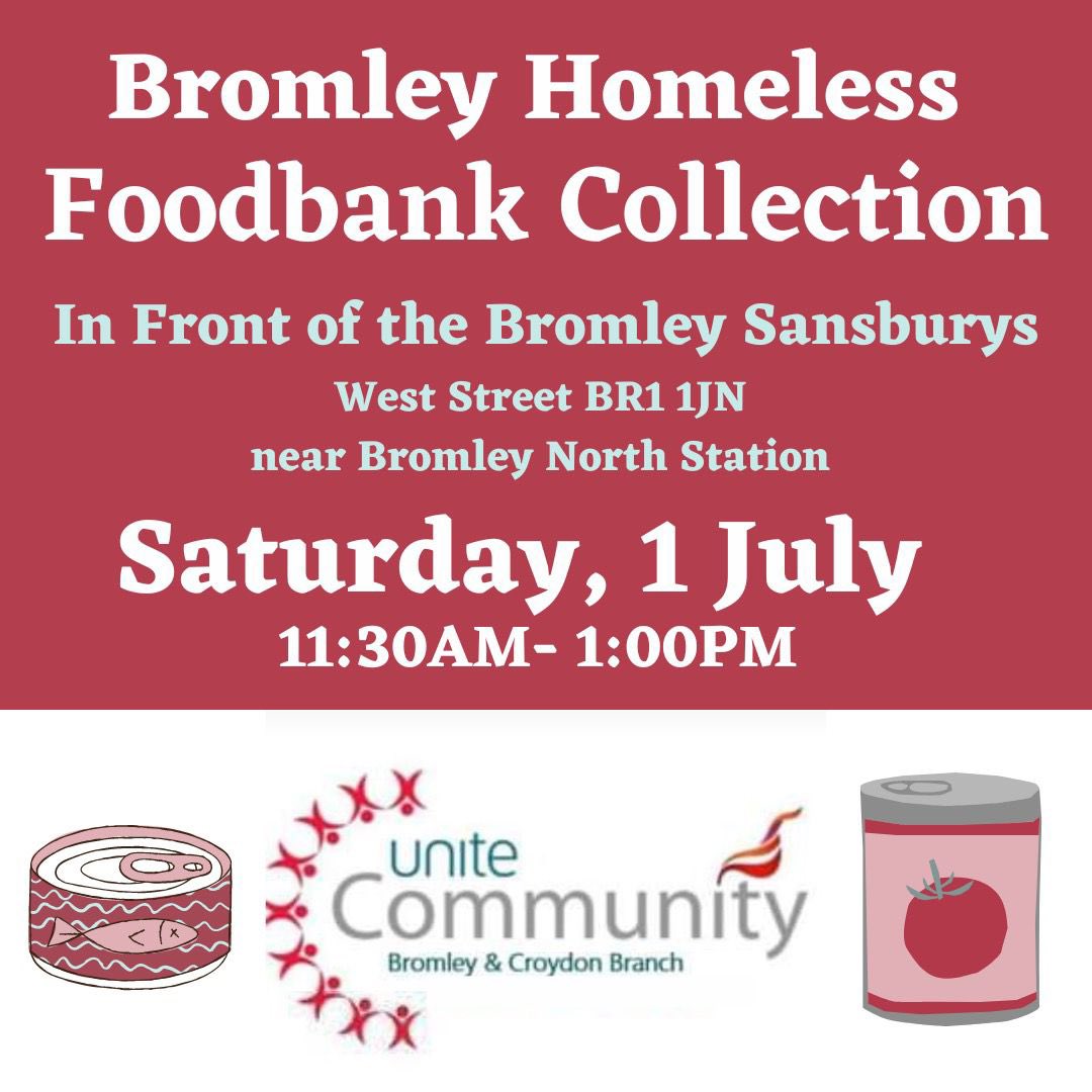 and_unite's tweet photo. #FoodBankCollection
#SolidaritySupport
The branch arranged another collection of food & toiletries at @BromleyAdvice today. In 1.5 hours we had donated 3 trolleys worth of food. Thank you to members Andy, Pam, Paul & Adrian & john from @PeoplesSELondon https://t.co/BFHWt2Fkt5