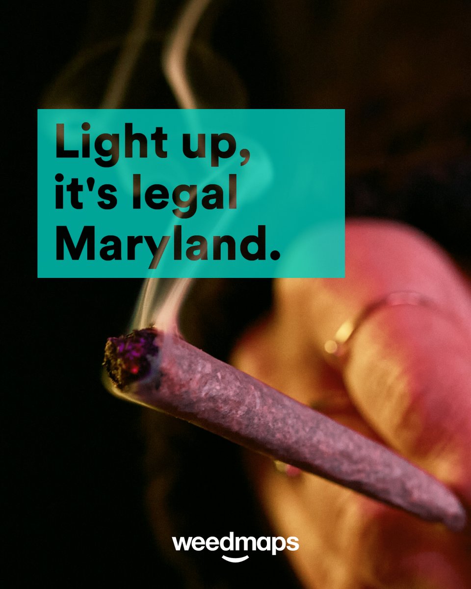 weedmaps's tweet photo. Congratulations #Maryland 🎉 Adult-use cannabis is finally here! What are you sparking up to celebrate? https://t.co/Y1lWDvghuE