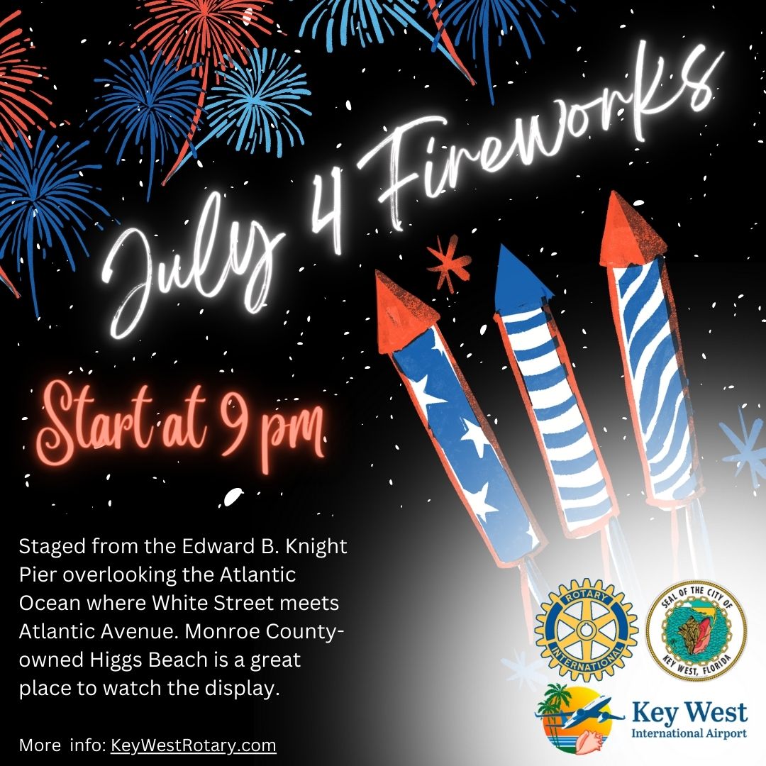 keywestchamber's tweet photo. Staged from the Edward B. Knight Pier overlooking the Atlantic Ocean where White Street meets Atlantic Avenue, fireworks begin at 9 p.m on July 4. Monroe County-owned Higgs Beach is a great place to watch the display. #KeyWest #KeyWestEvents #WhatToDoInKeyWest #KeysLife https://t.co/x2yeeCCjKO