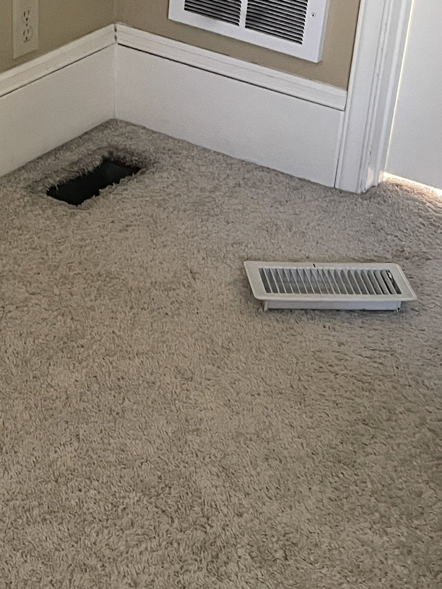 AmyHobson's tweet photo. My new roommate was temporarily located last night. My cat pulled the heat vent cover off (!!) and waited for hours. She got him because I heard him squeak, but alas, he got away. https://t.co/1Xw9wySWGJ