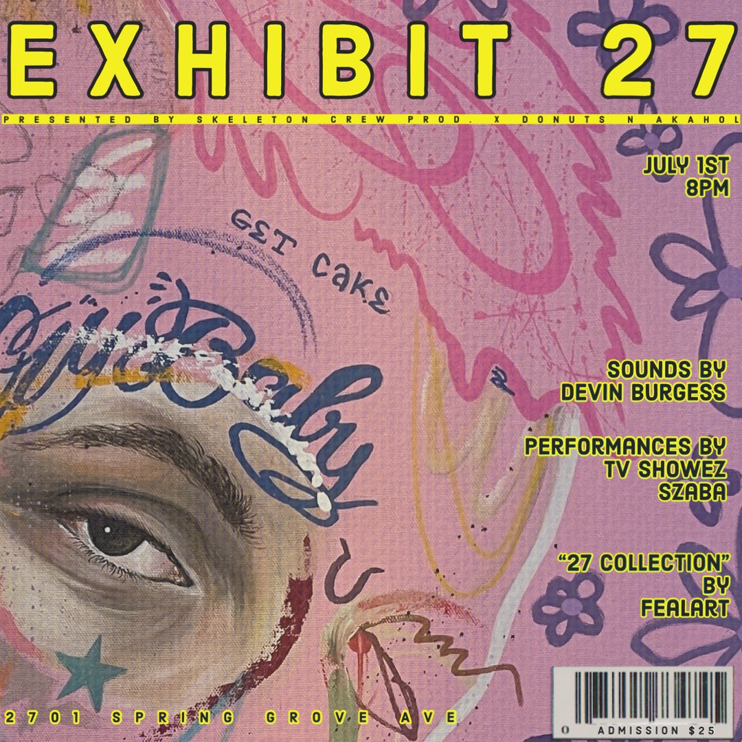 TONIGHT: Experience “EXHIBIT 27” - an art exhibit honoring musicians who passed away too soon and to expand on their ideas Art: FEALART SOUNDS: @D_BurgessMusic PERFORMANCES: @tvshowez & @_Szaba 🎟️: eventbrite.com/e/exhibit-27-t… 🎟️ include two drink tickets