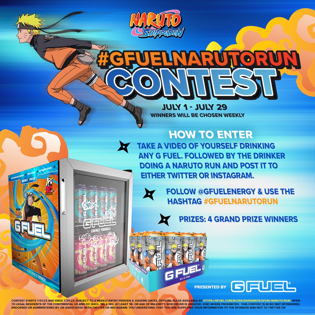 🗣️ YO! Peep the deets on the flyer, lace them shoes up, chug some #GFUEL and NARUTO RUN like your life depends on it! IT'S #GFUELNarutoRun TIME, BABY!!! 🧡 𝗥𝗧 to spread awareness! 🤩 1 WINNER picked each week! ❗𝗜𝗻𝗳𝗼: GFUEL.com/blogs/giveaway…