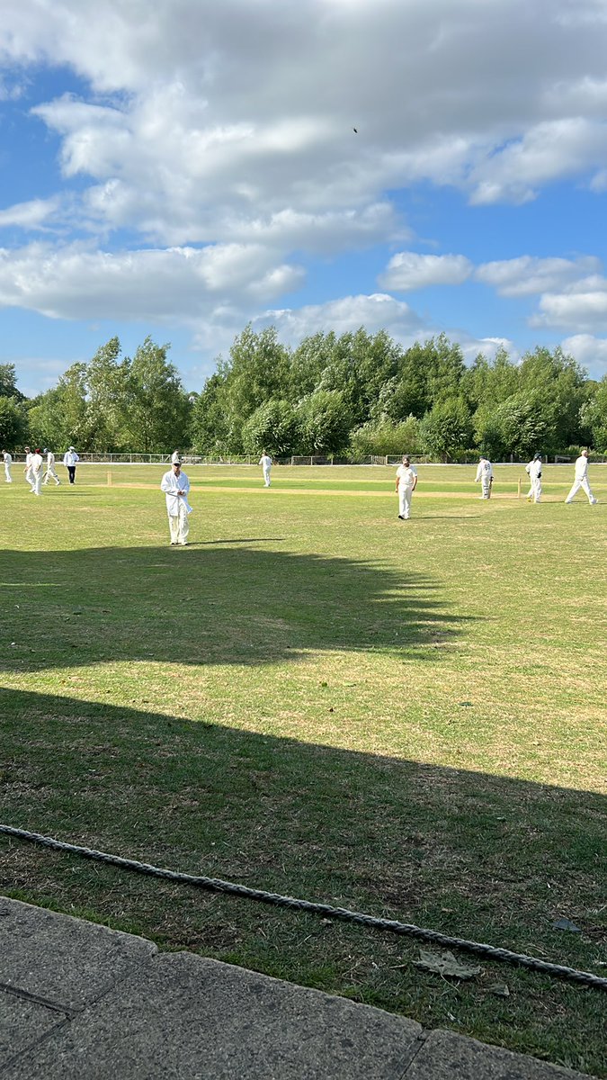 The sun has joined us down at Swinbrook. 

Skipper in with our very own Matt Thomas who has just crunched a cover drive in “Ian Bell esque” fashion. 

Score - 92 for 3 off 28 overs 
A possible 50 plus overs can be used!