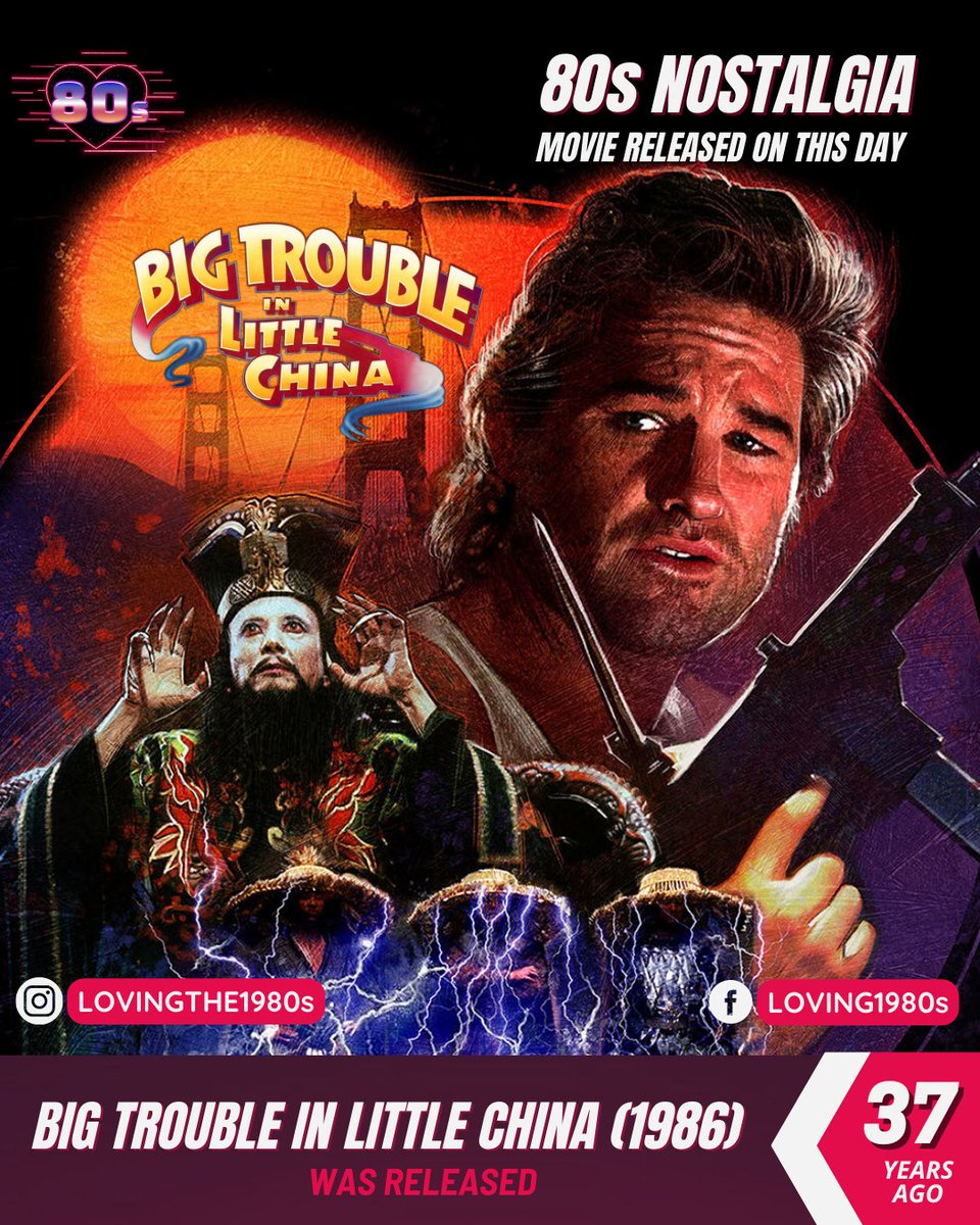 Which 80s horror movie was released 37 years ago today? Big Trouble in Little China (1986)📷
#Lovingthe80s #80sNostalgia #BigTroubleinLittleChina #JohnCarpenter #KurtRussell #KimCattrall #DennisDun