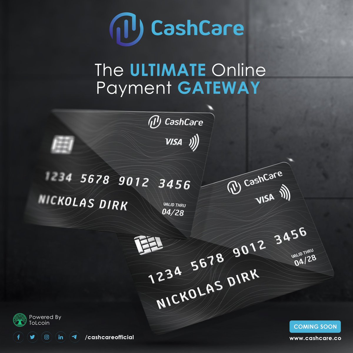 Get ready for CashCare, the ultimate online #paymentgateway!  
A hassle-free and convenient payment gateway for all your crypto-backed financial transactions.  
Powered by ToLcoin.  
Launching soon!  #cryptodebitcard #cryptopayments #cryptoatm #cryptopaymentgateway