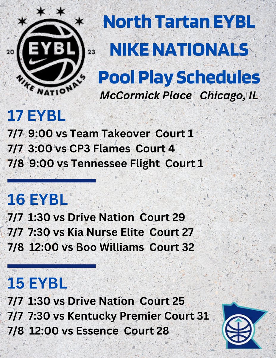 Pool play schedules for our EYBL teams at Nike Nationals. July is here!