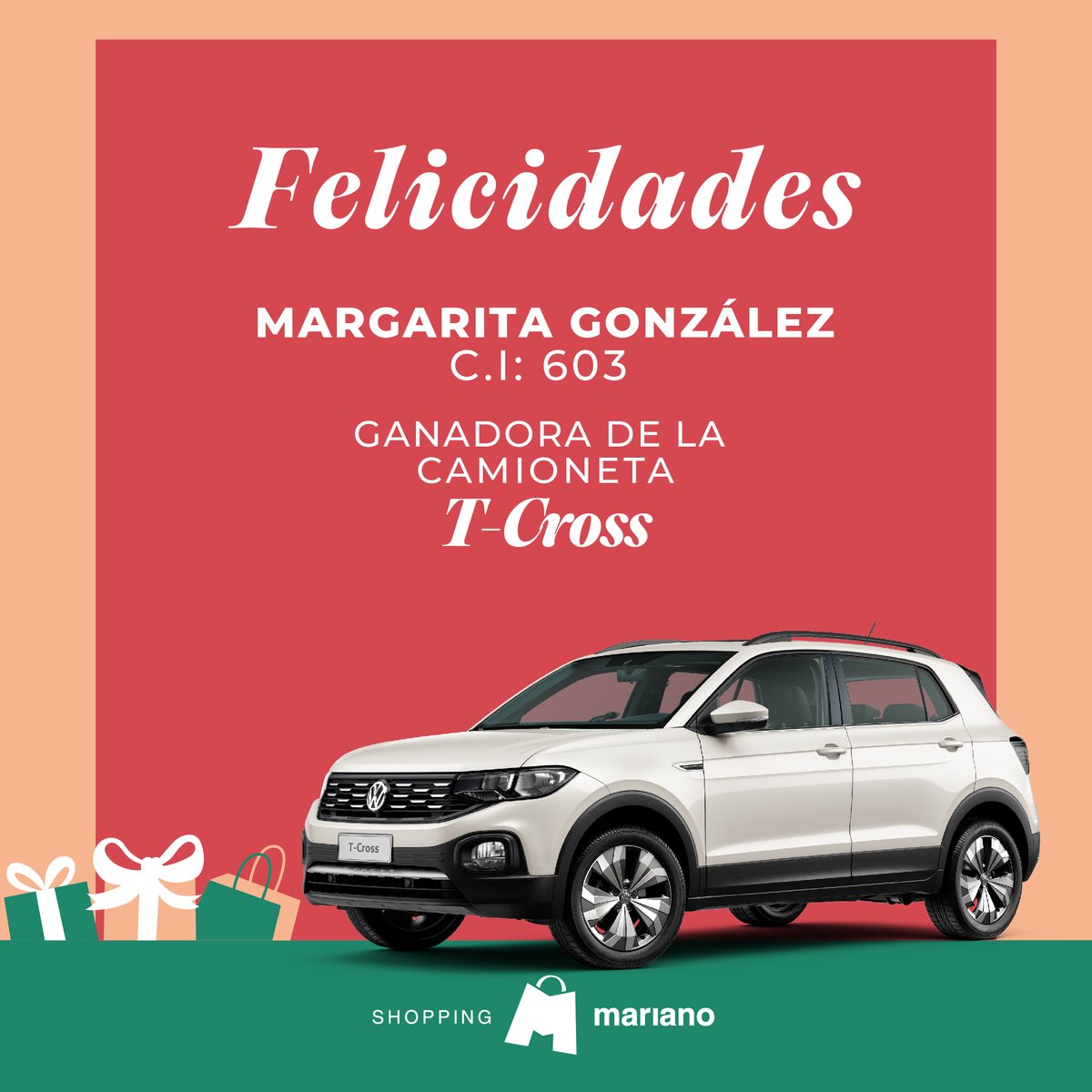 ¡Muchas Felicidades a Margarita González! 🎉

✨Ganadora de la camioneta T-CROSS 2021 OKM ✨