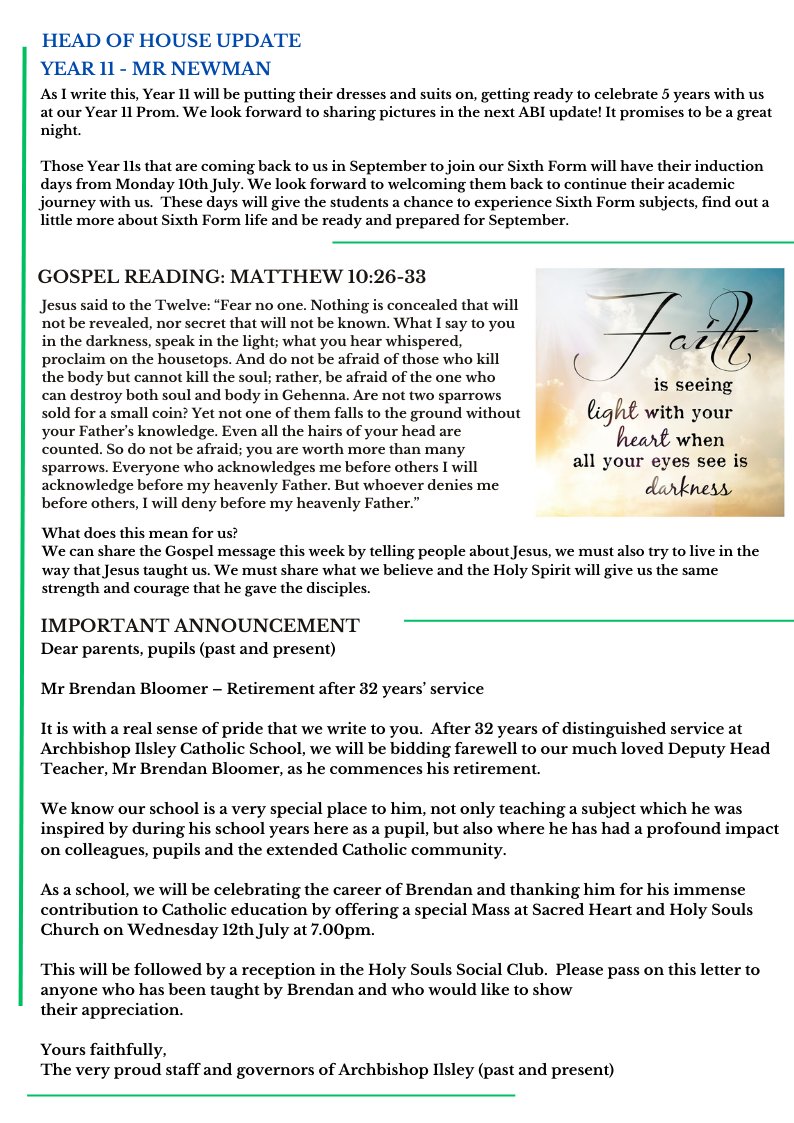 ABI Update - Read our Head of House news, look again at the changes we are making to the school day beginning on Monday 3rd July and finally, read our important announcement about a long standing member of the Ilsley community!