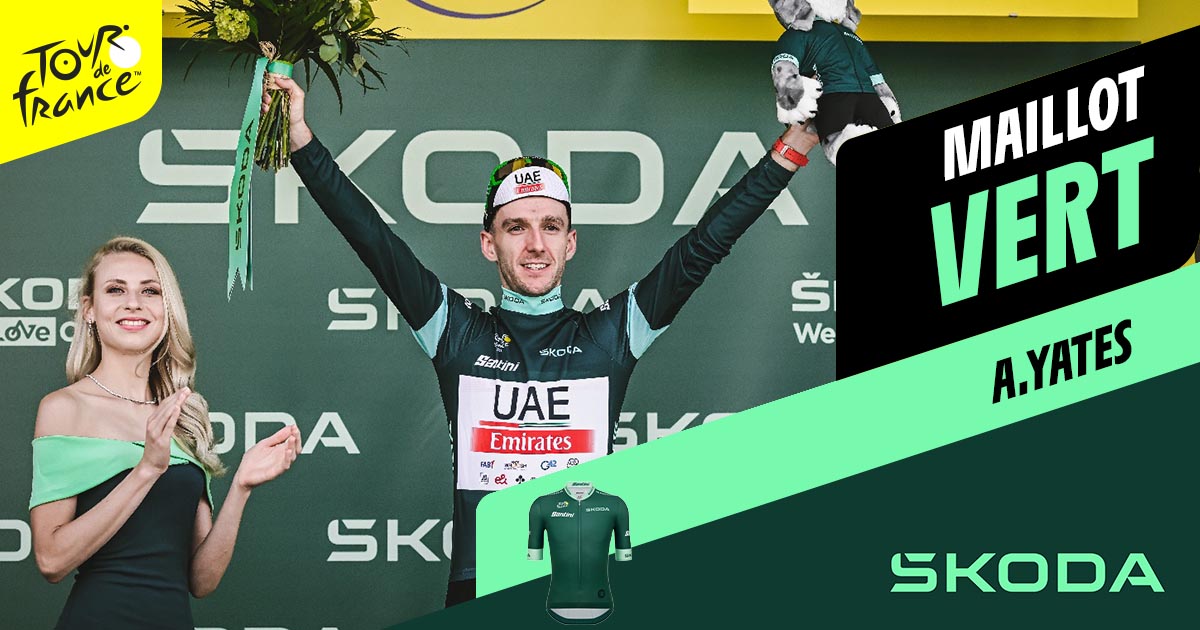 LeTour's tweet photo. 🎽Jerseys after Stage 01 / Maillots distinctifs après l’étape 01

💛@AdamYates7 
💚@AdamYates7
🔴@NPowless 
👶@TamauPogi  

#TDF2023 @letour_euskadi https://t.co/bjKLw51mGc