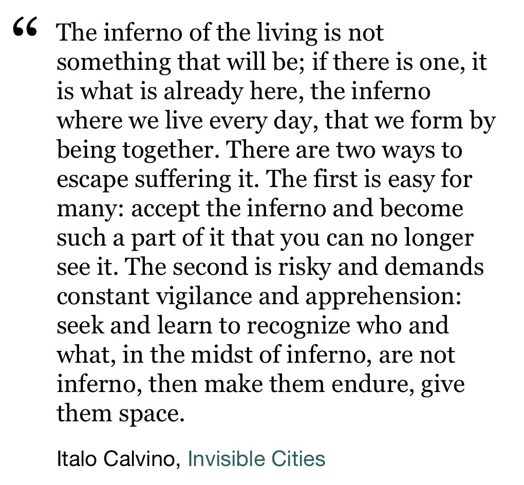 My favorite paragraph of all times: #italocalvino #inferno #currenttimes #invisiblecities in Italian 👇next post