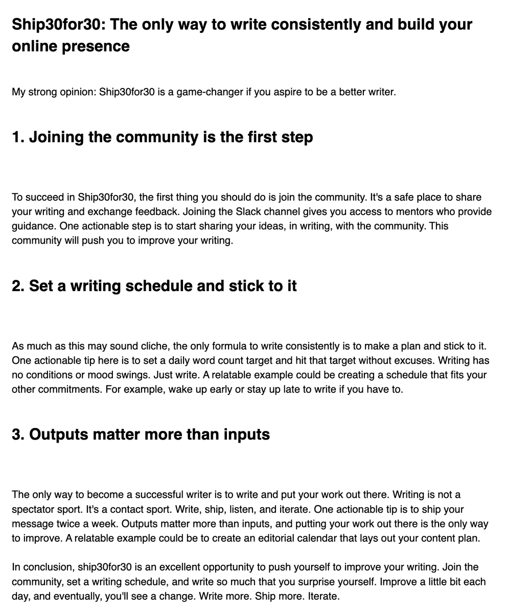 AtomicEssai's tweet photo. https://t.co/xENQbnfeeF response to writing an atomic essay for the following 'Write me an atomic essay about ship30for30 and what I should do to become successful'
#ship30for30
#buildinpublic https://t.co/FTSsVUXSVt