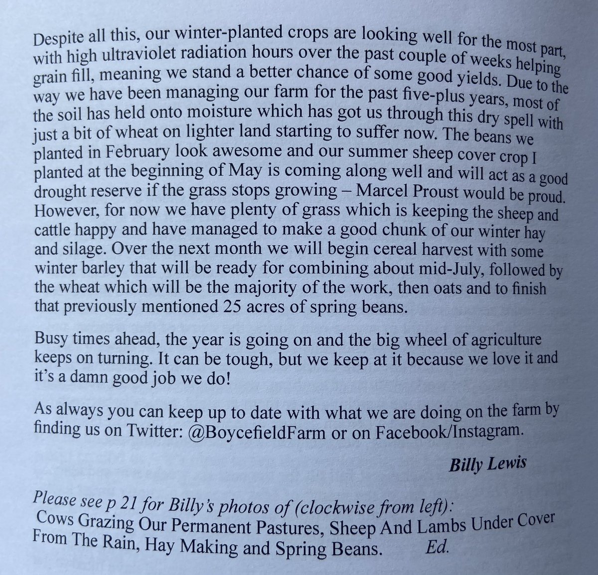 BoycefieldFarm's tweet photo. I’ve done a quick write up on what has been happening on our farm over the past couple of months for the residents of Dilwyn in our little parish magazine. Always well received. Important to keep spreading the word for #BritishAg! https://t.co/fjpz2XzKm1