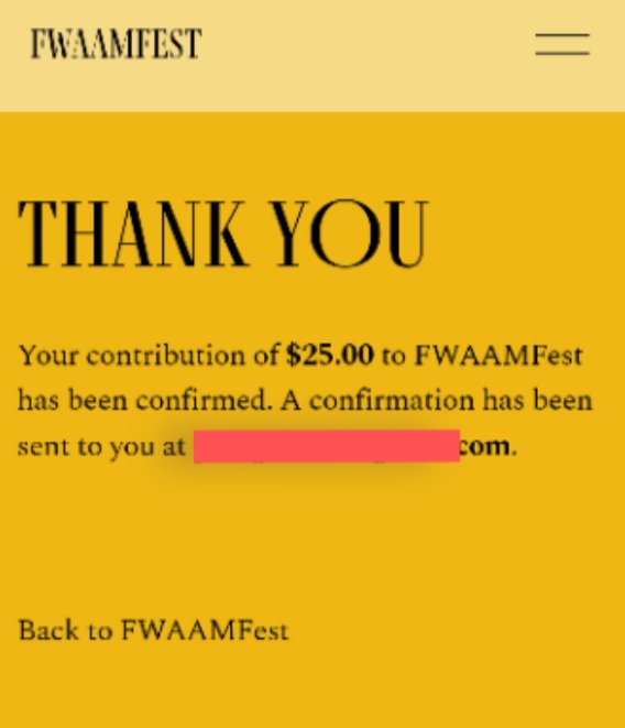 Donated $25 towards the FWAAMFEST run by the non-profit Decolonizing the Music Room. Donations help increase their capacity to bring artists and scholars to the city, and expand educational outreach in the community.

Anyone want to match me?

fwaamfest.com/donate