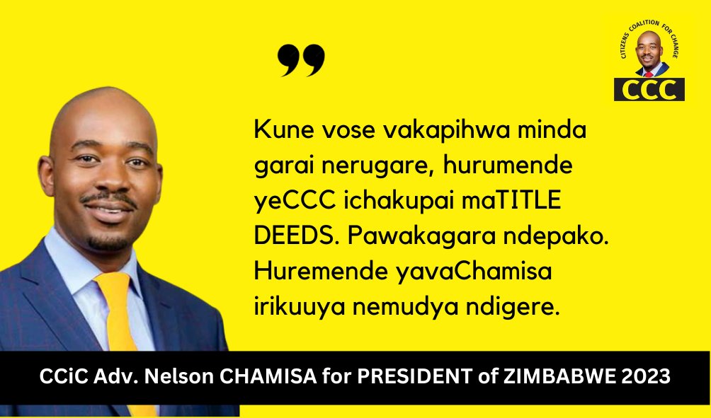 We have billions of dollars locked into land because Zanu PF plays politics with land. President <a href="/nelsonchamisa/">nelson chamisa</a> will ensure all tenants will get TITLE DEEDS. Share this message and poster until every farmer has seen it. #GamuchiraiZvitsva