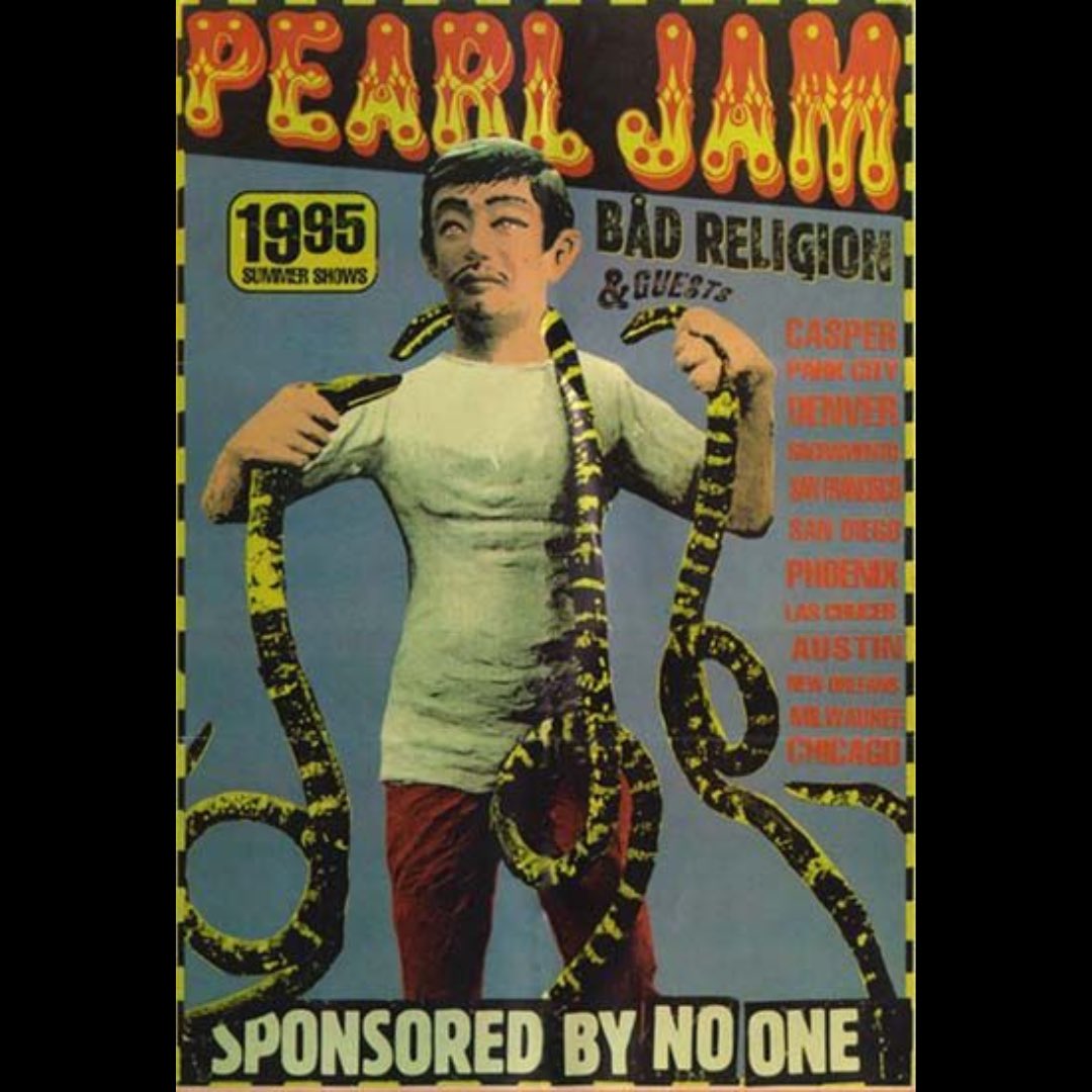 JeffAmentsArmy's tweet photo. Were you there? 
On June 19, 1995, #PearlJam played the first of two nights at the legendary Red Rocks Amphitheater in Colorado. 
Bad Religion opened and @amesbros did the poster.
Find a #fullshowvideo on YouTube.
📷 @lancemphoto 
1/2
#pearljam #redrocks #redrocksamphitheater https://t.co/xiYS6HFV70